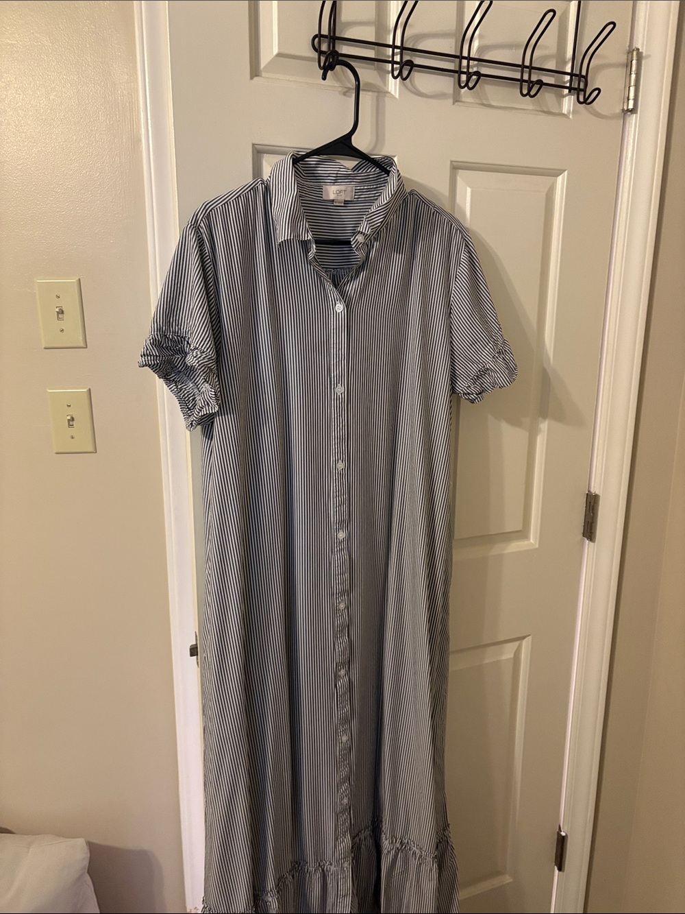 LOFT Blue and White Striped Maxi Shirt Dress